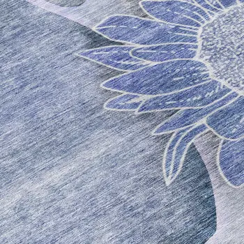 8' Sky Blue And Indigo Round Floral Washable Indoor Outdoor Area Rug