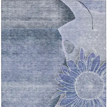 8' X 10' Sky Blue And Indigo Floral Washable Indoor Outdoor Area Rug