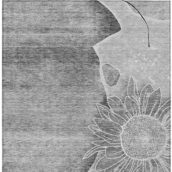 8' X 10' Gray Silver And Charcoal Floral Washable Indoor Outdoor Area Rug
