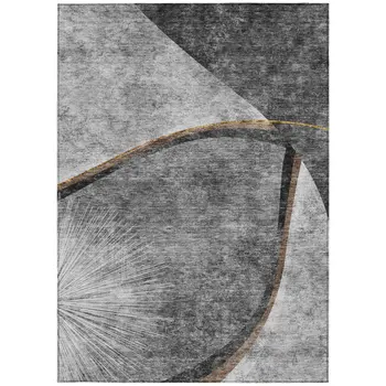 5' X 8' Gray Chocolate And Silver Abstract Washable Indoor Outdoor Area Rug