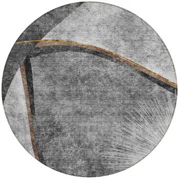 8' Gray Chocolate And Silver Round Abstract Washable Indoor Outdoor Area Rug