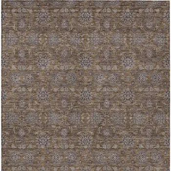 3' X 5' Chocolate And Gray Floral Washable Indoor Outdoor Area Rug
