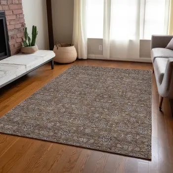 3' X 5' Chocolate And Gray Floral Washable Indoor Outdoor Area Rug