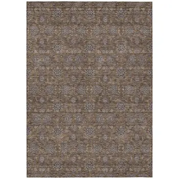 5' X 8' Chocolate And Gray Floral Washable Indoor Outdoor Area Rug