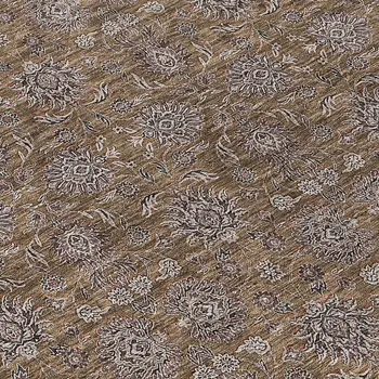 8' Chocolate And Gray Round Floral Washable Indoor Outdoor Area Rug