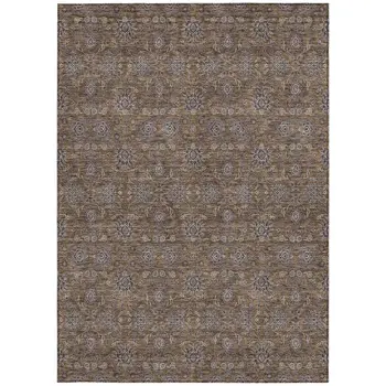 10' X 14' Chocolate And Gray Floral Washable Indoor Outdoor Area Rug
