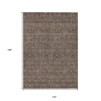 10' X 14' Chocolate And Gray Floral Washable Indoor Outdoor Area Rug