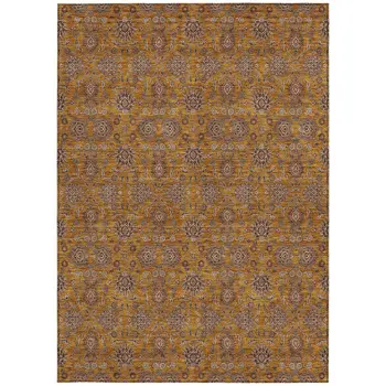 8' X 10' Copper Beige And Taupe Floral Washable Indoor Outdoor Area Rug