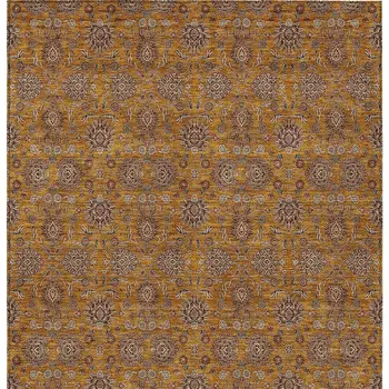 10' X 14' Copper Beige And Taupe Floral Washable Indoor Outdoor Area Rug