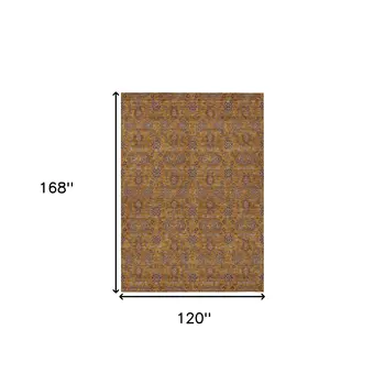 10' X 14' Copper Beige And Taupe Floral Washable Indoor Outdoor Area Rug