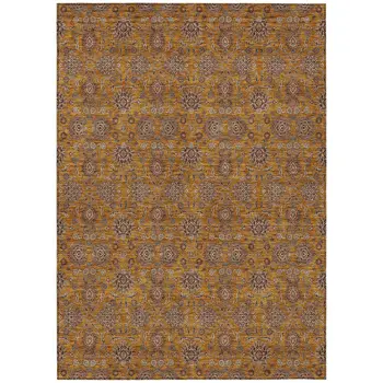 10' X 14' Copper Beige And Taupe Floral Washable Indoor Outdoor Area Rug