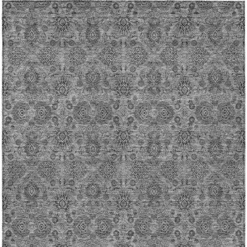 3' X 5' Gray Silver And Charcoal Floral Washable Indoor Outdoor Area Rug