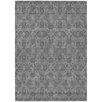 3' X 5' Gray Silver And Charcoal Floral Washable Indoor Outdoor Area Rug