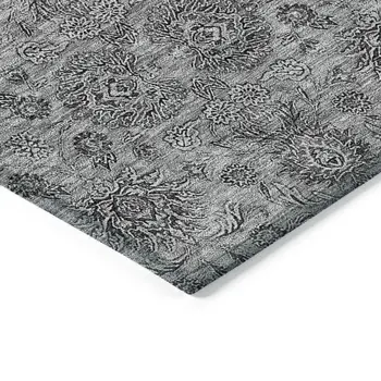 3' X 5' Gray Silver And Charcoal Floral Washable Indoor Outdoor Area Rug