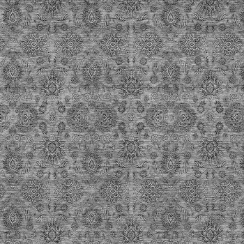 3' X 5' Gray Silver And Charcoal Floral Washable Indoor Outdoor Area Rug