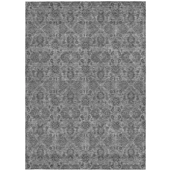 9' X 12' Gray Silver And Charcoal Floral Washable Indoor Outdoor Area Rug