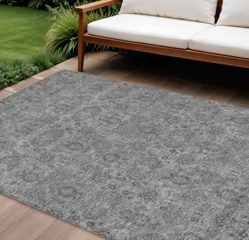 10' X 14' Gray Silver And Charcoal Floral Washable Indoor Outdoor Area Rug