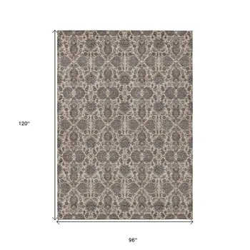 8' X 10' Ivory Taupe And Beige Floral Washable Indoor Outdoor Area Rug