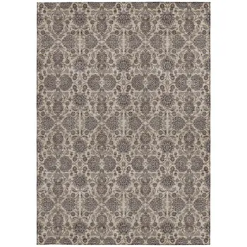 10' X 14' Ivory Taupe And Beige Floral Washable Indoor Outdoor Area Rug