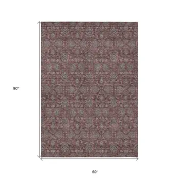 5' X 8' Merlot Gray And Taupe Floral Washable Indoor Outdoor Area Rug