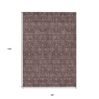 8' X 10' Merlot Gray And Taupe Floral Washable Indoor Outdoor Area Rug