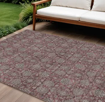 8' X 10' Merlot Gray And Taupe Floral Washable Indoor Outdoor Area Rug