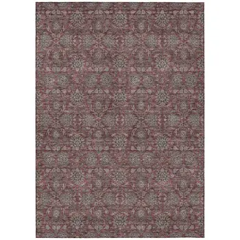 8' X 10' Merlot Gray And Taupe Floral Washable Indoor Outdoor Area Rug