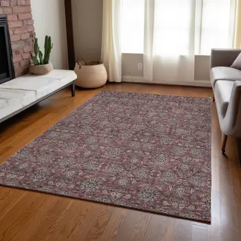 10' X 14' Merlot Gray And Taupe Floral Washable Indoor Outdoor Area Rug