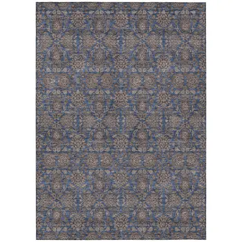 3' X 5' Navy Blue Beige And Taupe Floral Washable Indoor Outdoor Area Rug