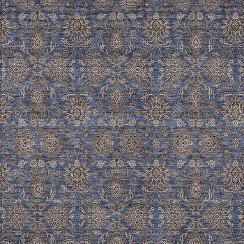3' X 5' Navy Blue Beige And Taupe Floral Washable Indoor Outdoor Area Rug