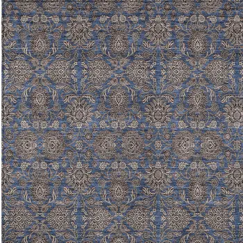 5' X 8' Navy Blue Beige And Taupe Floral Washable Indoor Outdoor Area Rug