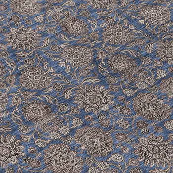 8' Navy Blue Beige And Taupe Round Floral Washable Indoor Outdoor Area Rug