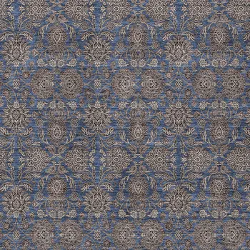 8' X 10' Navy Blue Beige And Taupe Floral Washable Indoor Outdoor Area Rug