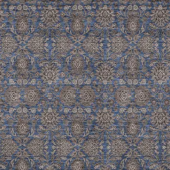 10' X 14' Navy Blue Beige And Taupe Floral Washable Indoor Outdoor Area Rug