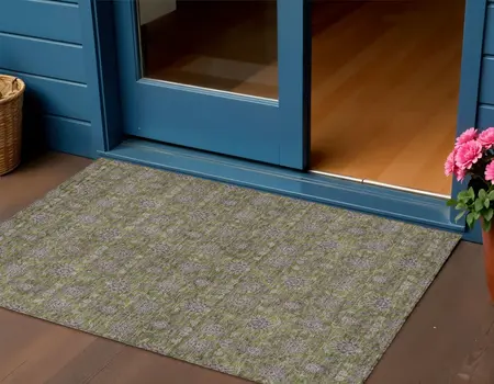 3' X 5' Olive Green Beige And Taupe Floral Washable Indoor Outdoor Area Rug