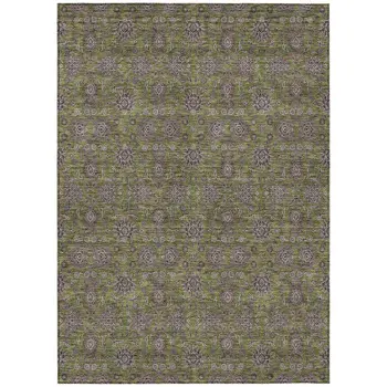 3' X 5' Olive Green Beige And Taupe Floral Washable Indoor Outdoor Area Rug