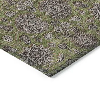 5' X 8' Olive Green Beige And Taupe Floral Washable Indoor Outdoor Area Rug