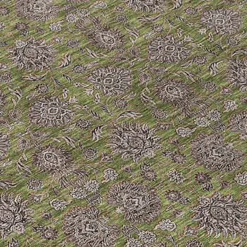 8' Olive Green Beige And Taupe Round Floral Washable Indoor Outdoor Area Rug