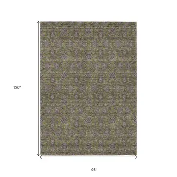 8' X 10' Olive Green Beige And Taupe Floral Washable Indoor Outdoor Area Rug