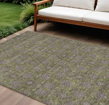 8' X 10' Olive Green Beige And Taupe Floral Washable Indoor Outdoor Area Rug