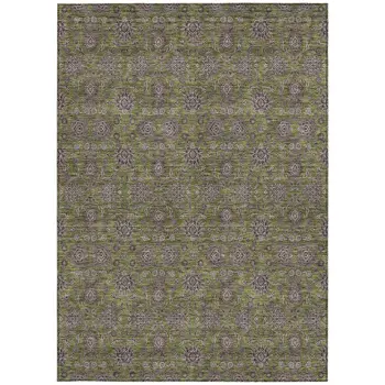 8' X 10' Olive Green Beige And Taupe Floral Washable Indoor Outdoor Area Rug