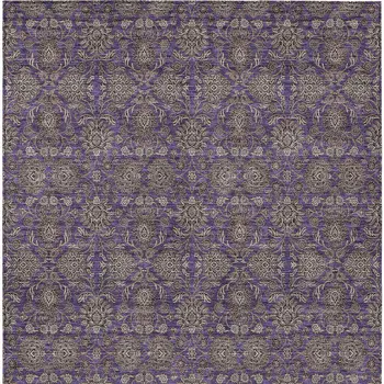 9' X 12' Purple Beige And Taupe Floral Washable Indoor Outdoor Area Rug