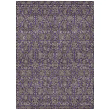 9' X 12' Purple Beige And Taupe Floral Washable Indoor Outdoor Area Rug