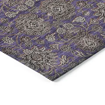 9' X 12' Purple Beige And Taupe Floral Washable Indoor Outdoor Area Rug