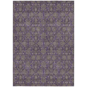 10' X 14' Purple Beige And Taupe Floral Washable Indoor Outdoor Area Rug