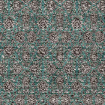 5' X 8' Teal Blue Beige And Taupe Floral Washable Indoor Outdoor Area Rug