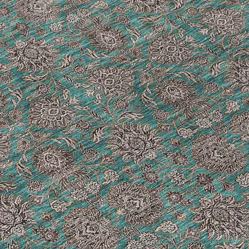 5' X 8' Teal Blue Beige And Taupe Floral Washable Indoor Outdoor Area Rug