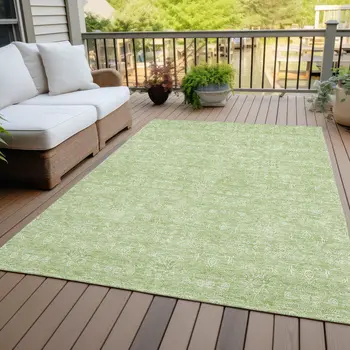 3' X 5' Artichoke Green Mint Green And Ivory Floral Washable Indoor Outdoor Area Rug