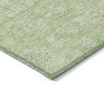 3' X 5' Artichoke Green Mint Green And Ivory Floral Washable Indoor Outdoor Area Rug