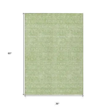 3' X 5' Artichoke Green Mint Green And Ivory Floral Washable Indoor Outdoor Area Rug